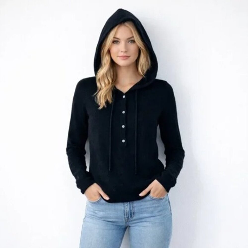 like new J. Crew woman's Navy 100% Cashmere Henley Sweater hoodie size xxs
